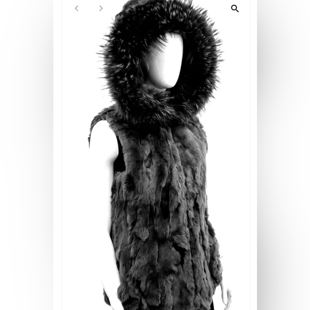 Mitchie’s Matchings Reversible Nylon/Rabbit Fur Vest with Silver Fox Trim NEW XL